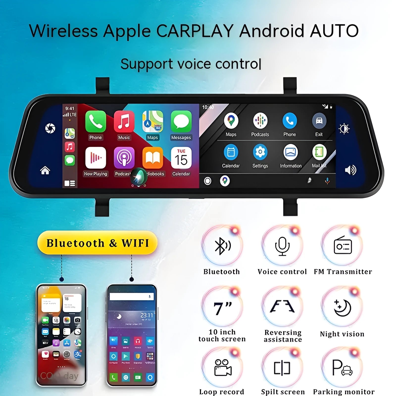 Black universal car GPS navigation system with 9.66-inch touch screen displayed on a dashboard.
