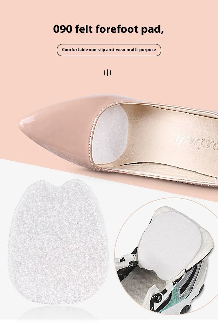 White thin felt shoe tongue stickers showing front pad design for anti-wear protection