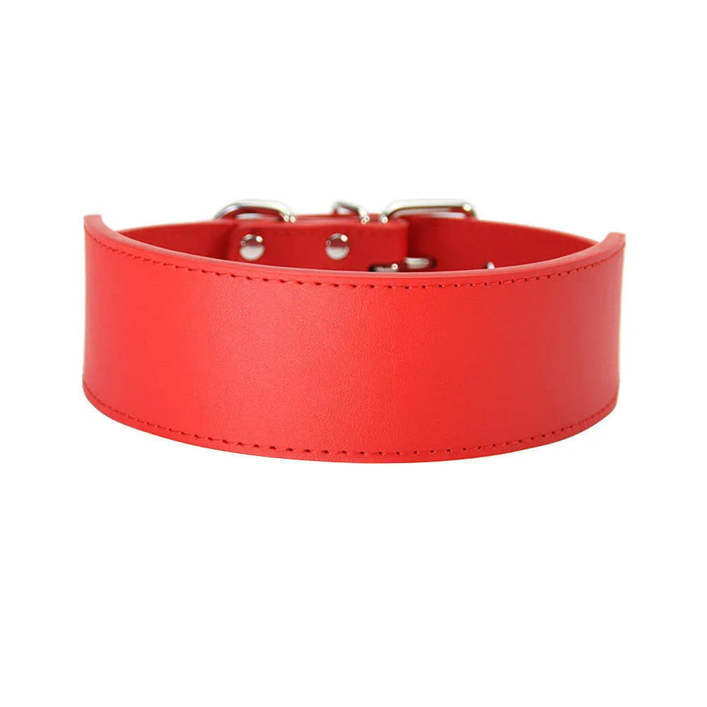 Large dog leather collar with fish-shaped buckle in assorted colours on a white background.