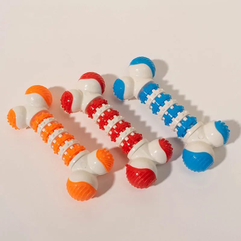 Blue bone-shaped interactive dog toy for small breeds with treat holder in centre