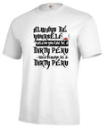 Men's solid white casual t-shirt with a printed graphic on the front, short sleeves, straight cut.