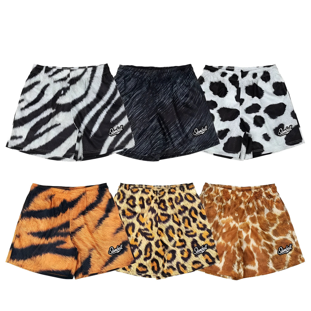 Men's leopard print fitness training shorts made from quick-drying polyester fabric