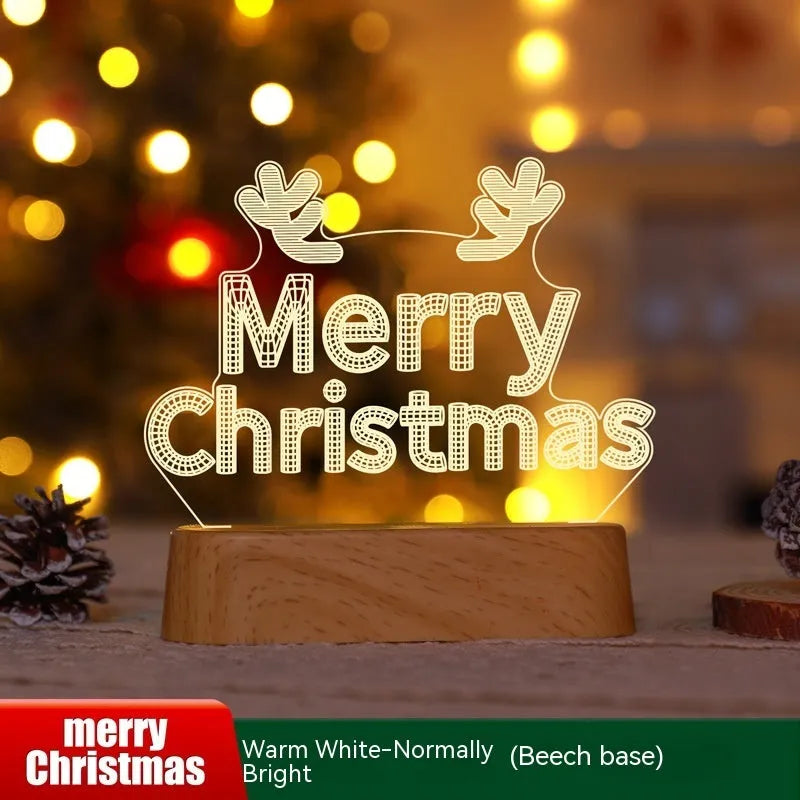 Acrylic 3D LED Christmas night light decoration with festive designs