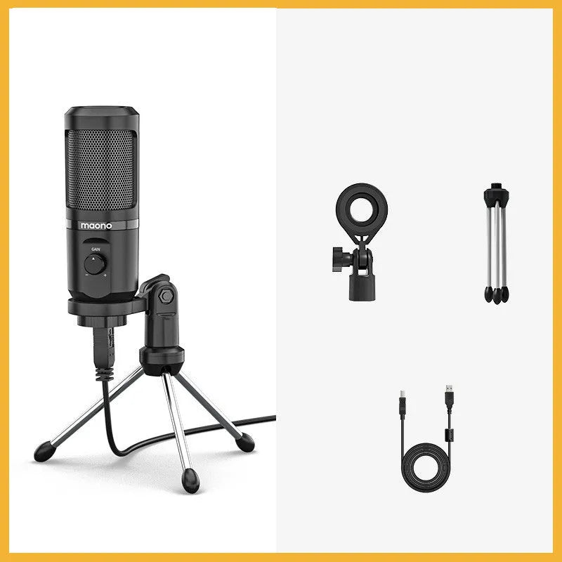 USB condenser microphone on desktop tripod with shock mount and 150cm cable