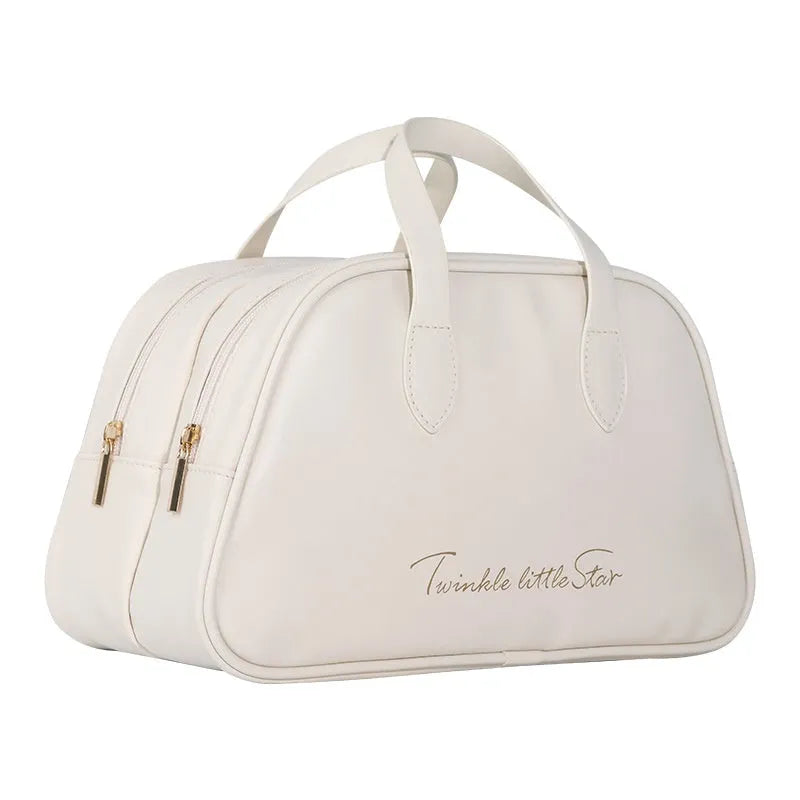 PU leather travel toiletry bag with dry-wet separation compartment in caramel mocha colour