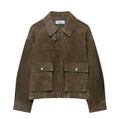 Women's Japanese Korean style casual jacket in PU fabric with regular fit