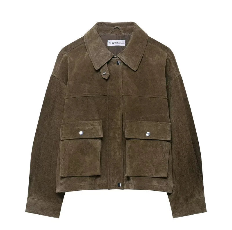 Women's Japanese Korean style casual jacket in PU fabric with regular fit