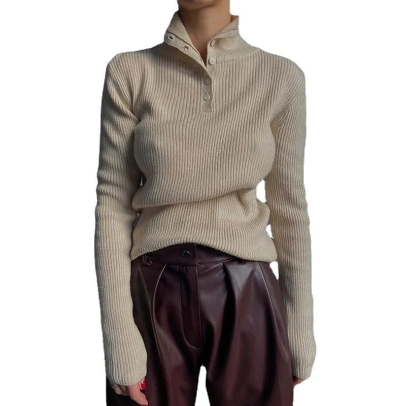 Retro breasted half turtleneck pullover sweater in slim fit with cotton lining