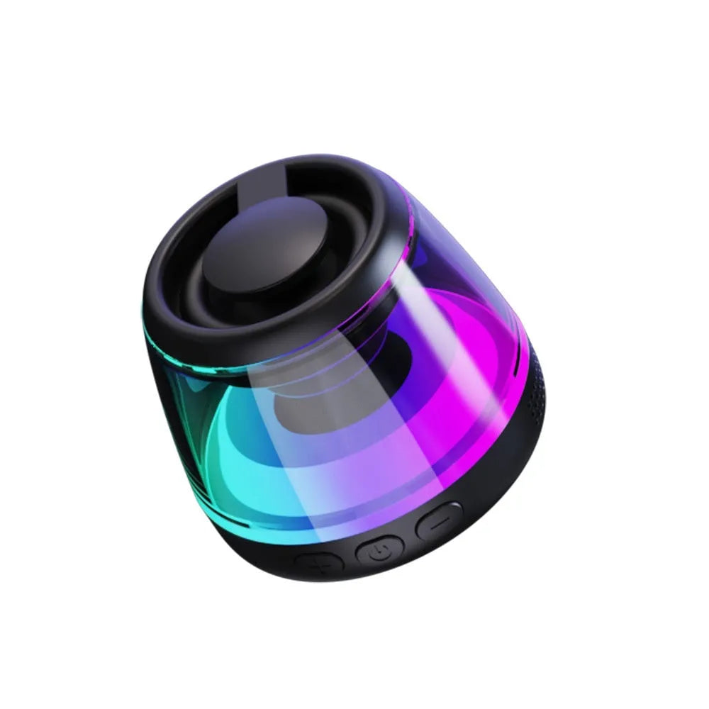 Portable wireless Bluetooth speaker with LED light and magnetic base in black or white