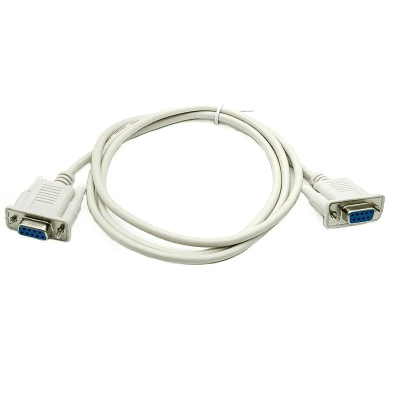 Female to female DB9 RS232 crossover cable with milky white jacket measuring 1.5 metres