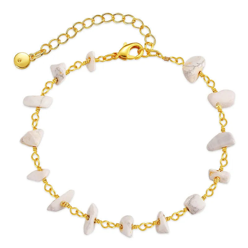 Women's turquoise bracelet with irregular gravel design in 18K copper with geometric crystal setting