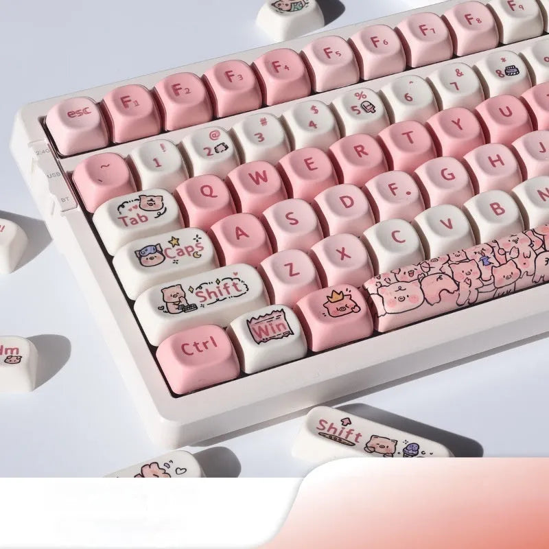 Pink Fragrant Pig PBT keycap with five-sided sublimation printing shown from multiple angles.