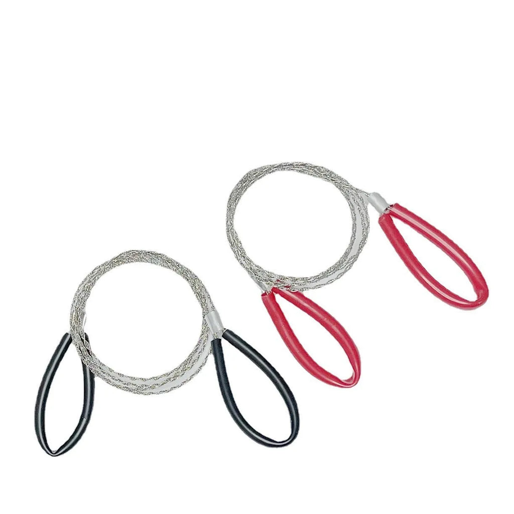 75cm survival wire saw with stainless steel braided construction in black colour