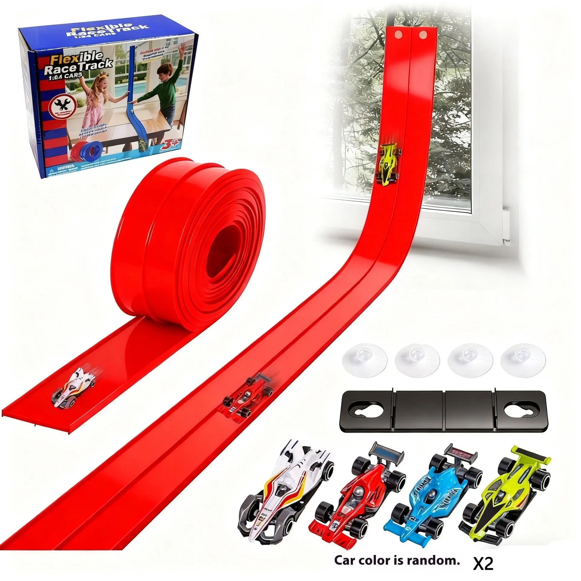DIY double rail car PVC soft track set with anti-gravity magnetic assembly in blue colour
