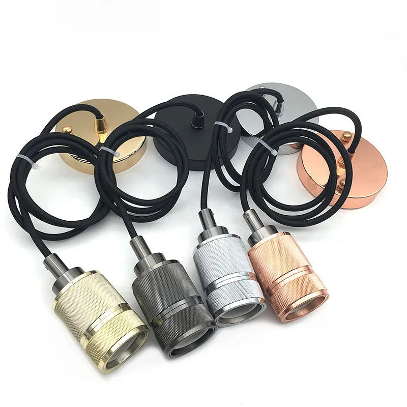 DIY metallic chandelier ceiling light fixture in shiny black, rose gold, gold, and chrome colours