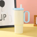 DIY Vitality large transparent straw cup with handle in sky blue colour showing drink inside