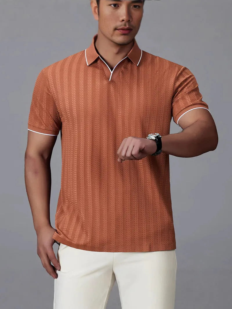 Men's loose fit short-sleeved polo shirt in thin nylon fabric available in white, black, and orange colours