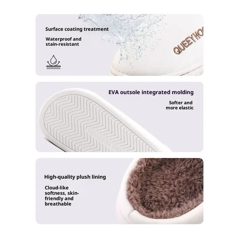 Men's winter fleece-lined slippers in brown with plush upper and non-slip PVC sole