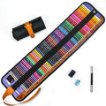 Set of 50 wooden coloured pencils in a rectangular wooden storage case with the lid open.