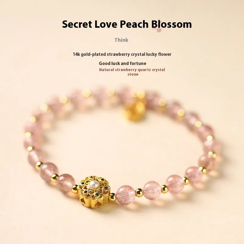 Hand-woven crystal bracelet with grey Moonstone, pink Sunstone and peach strawberry quartz 6mm beads
