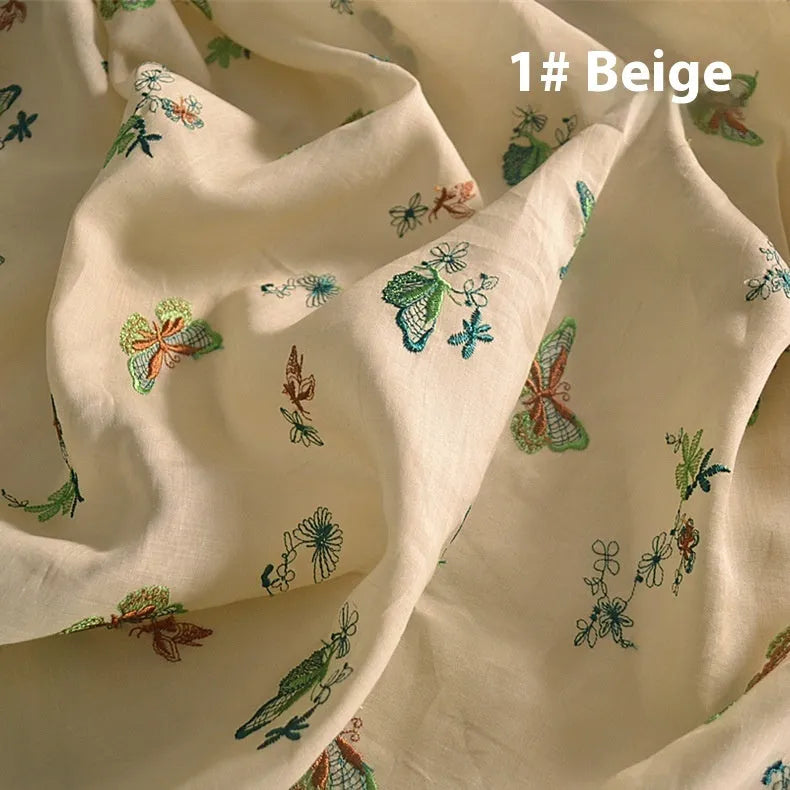 Ramie embroidery fabric for Hanfu sewing projects showing beige, grass green and dark green colour options