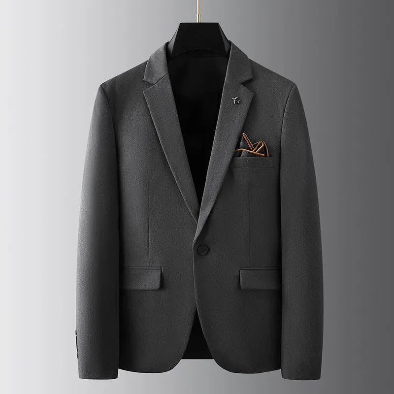 Men's slim fit casual suit set in gray, polyester-viscose fabric, for business formal wear