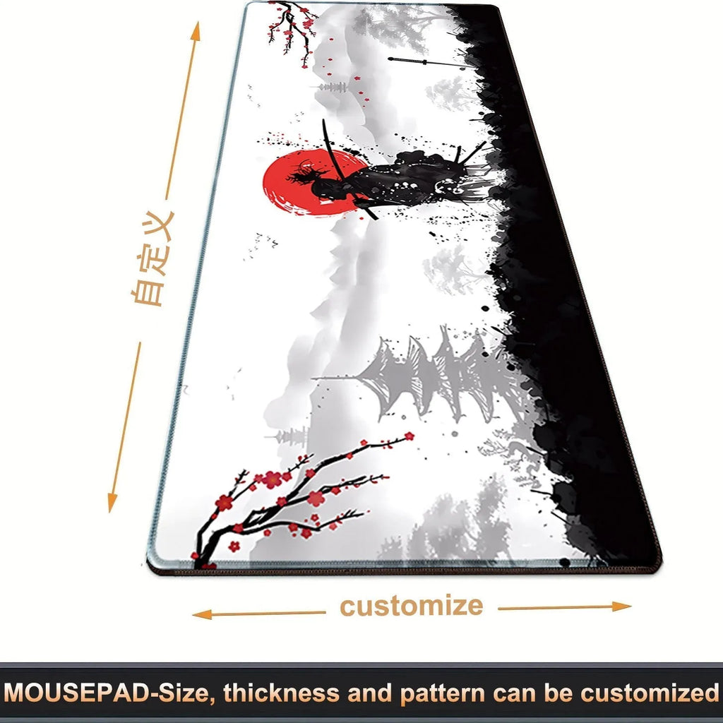 Japanese Samurai themed large gaming mouse pad with cloth surface and non-slip rubber base