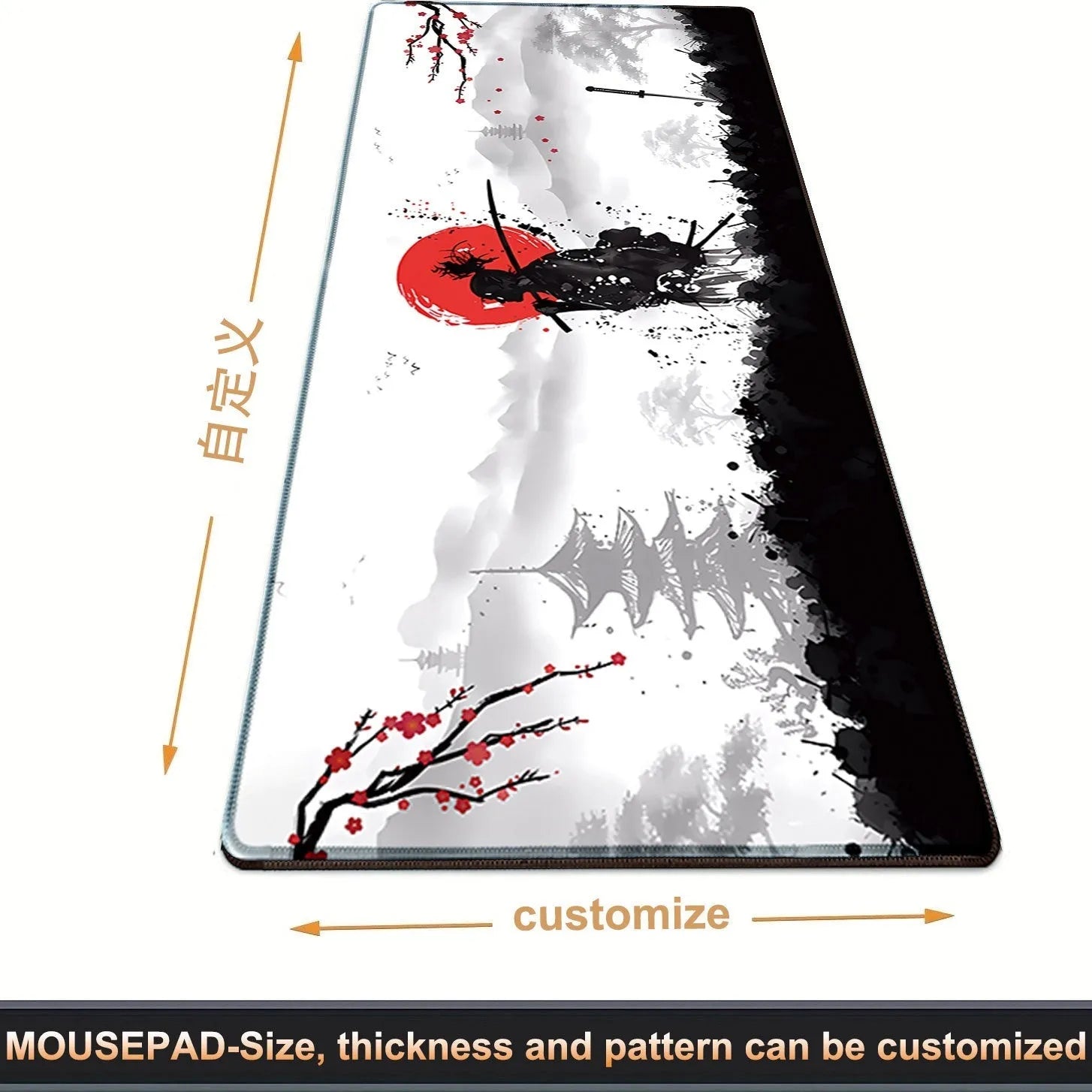 Japanese Samurai themed large gaming mouse pad with cloth surface and non-slip rubber base