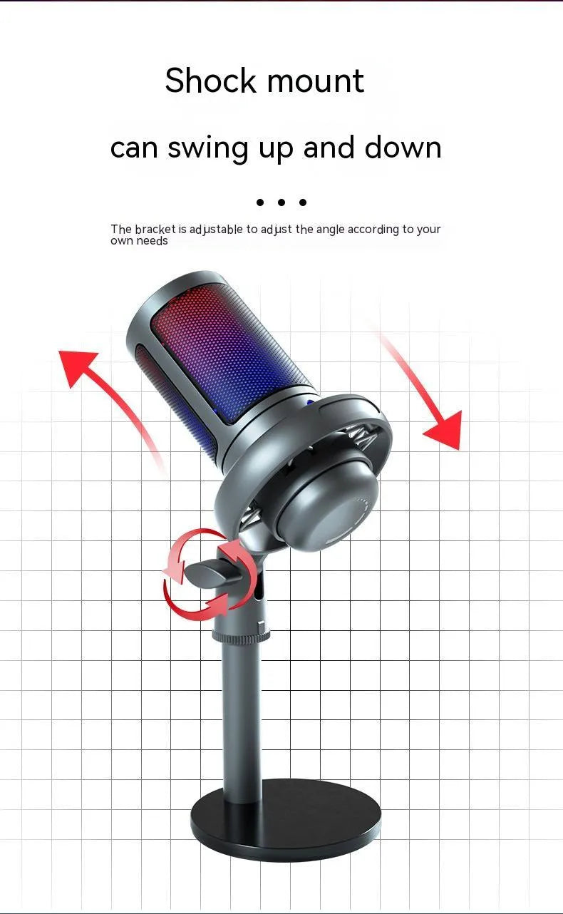 Condenser microphone with RGB lighting in black, white or pink colours for streaming
