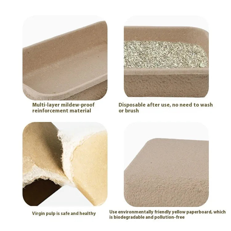 Brown disposable degradable cat litter box shown in three different size options.