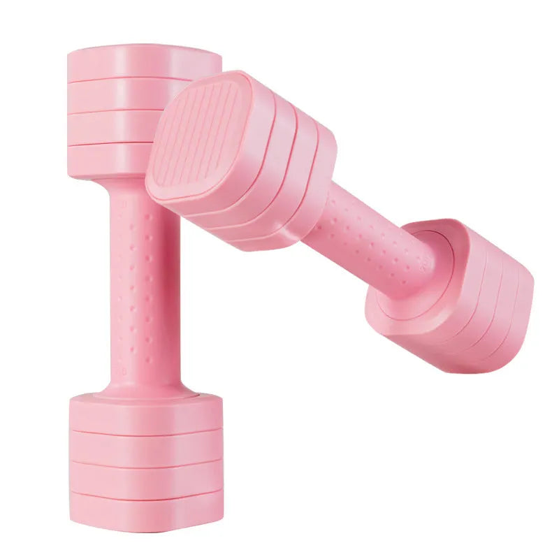 Pink and black detachable slim fit dumbbell set for women's fitness on a grey background.