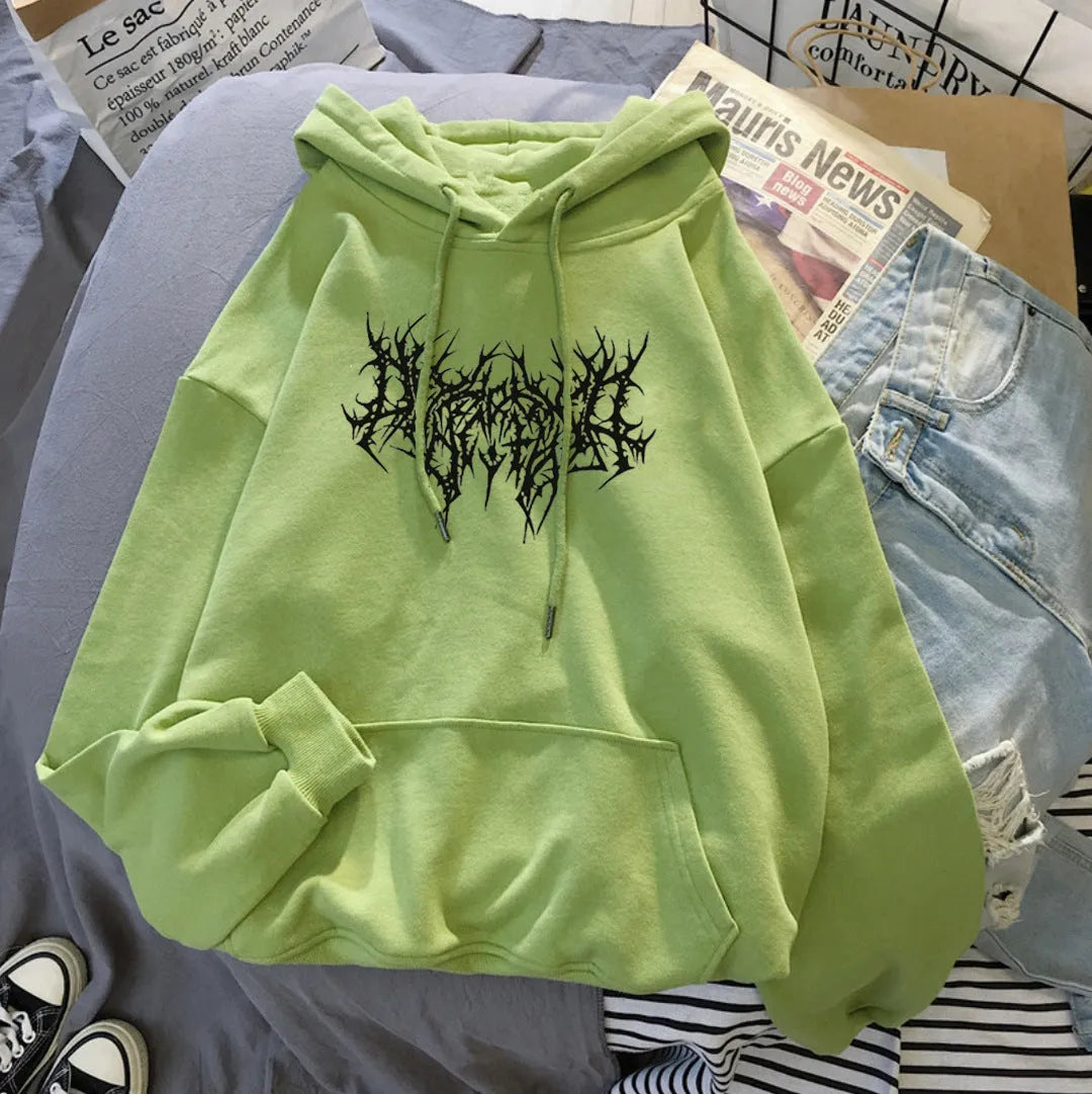 Unisex couple hoodie with letter print in cobweb black, street hipster style pullover