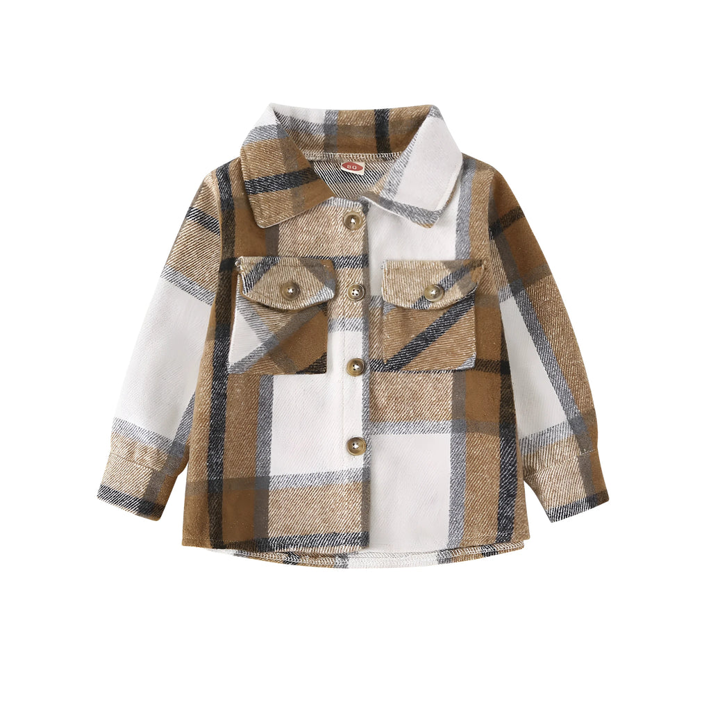 Children's fleece plaid t-shirt in combed cotton with long sleeves and letter print, neutral style