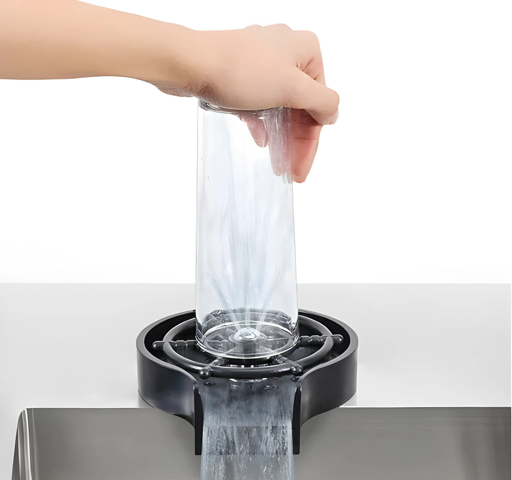 Black stainless steel glass washer with ABS base and copper hose connection