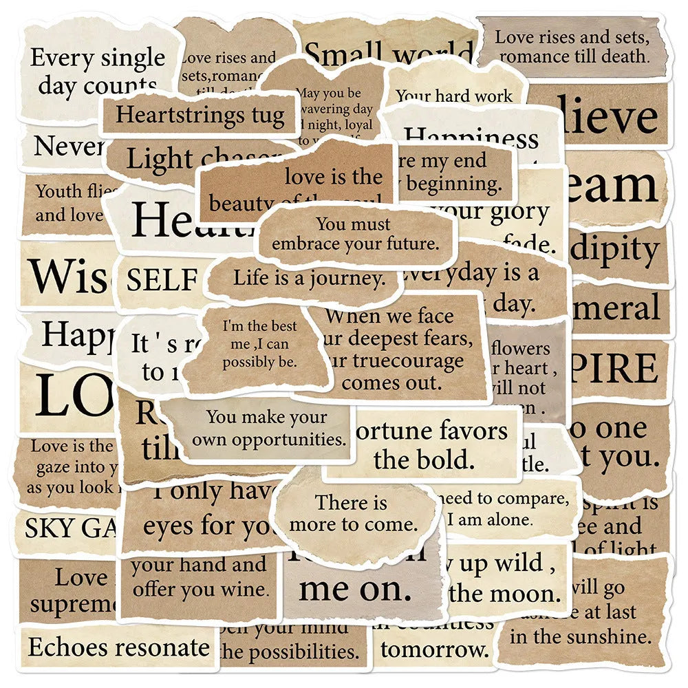 Set of 25 tear English design decorative stickers on a sheet, for laptops and notebooks.