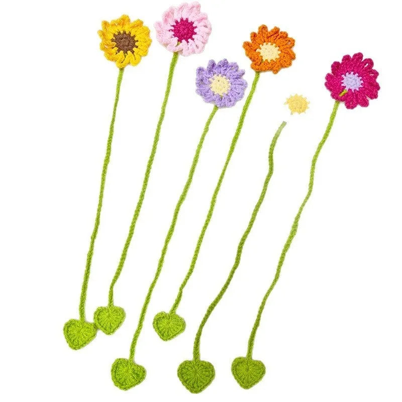 Hand-crocheted wool bookmark with Little Daisy design on flexible milk cotton wire