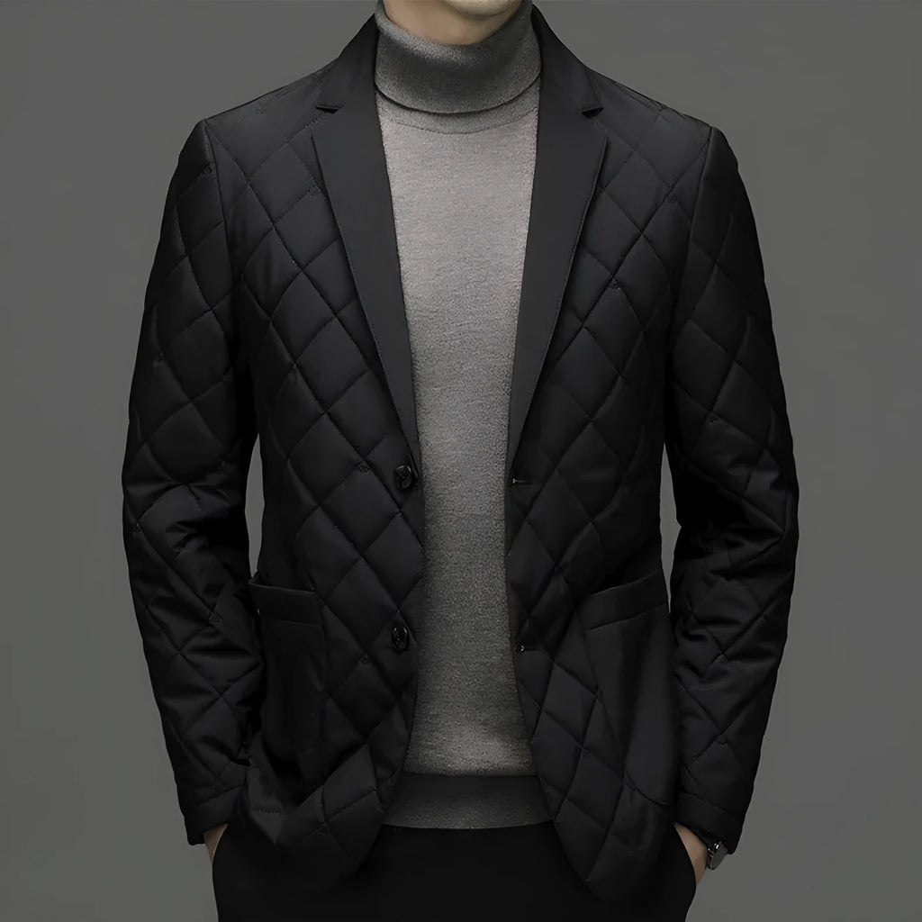 Men's thick winter down lapel jacket in solid colour with side seam pockets