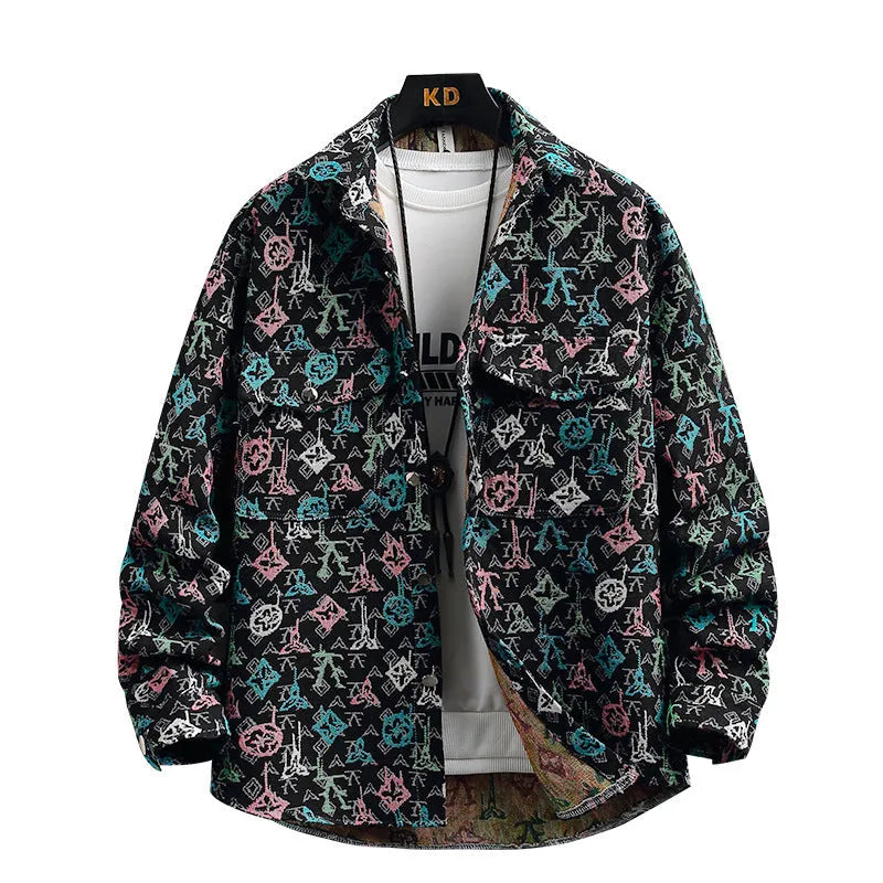 Casual lapel shirt coat in polyester available in black, blue, apricot, red, and violet.