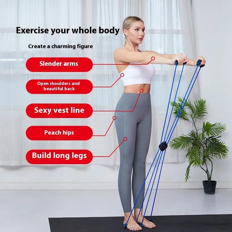 Blue TPR eight-character shoulder puller with cross tension device for female fitness training