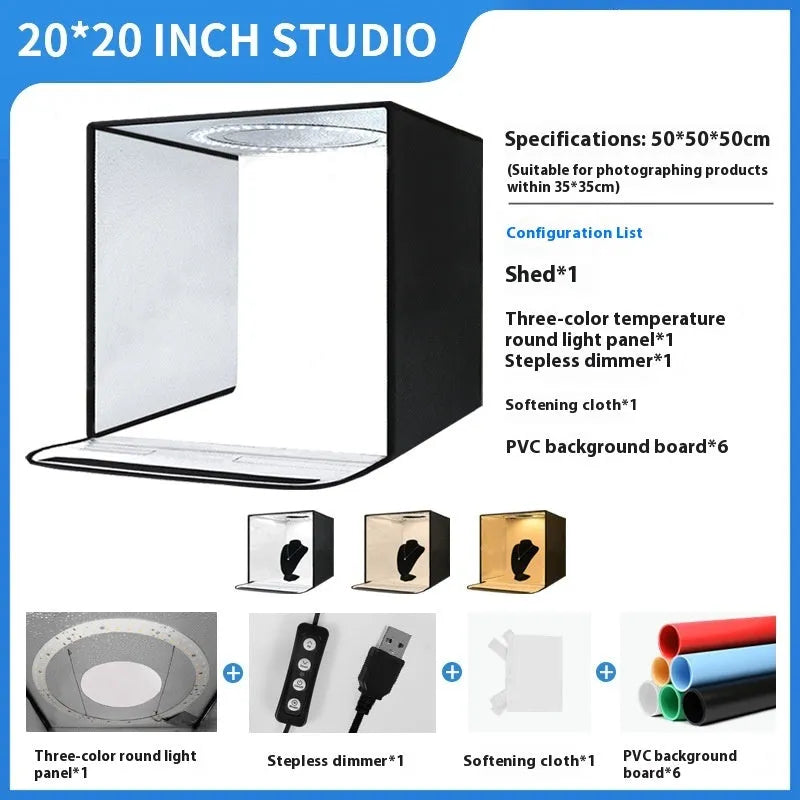50cm studio light box with metal frame and reflective cloth interior for product photography