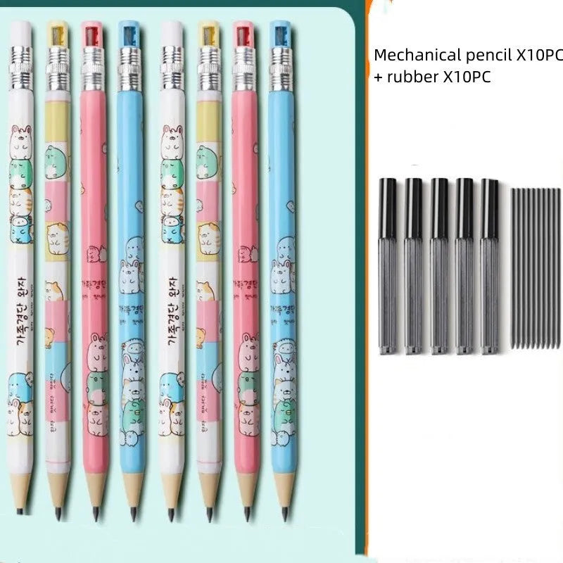 Children's cartoon mechanical pencil with replaceable 2B cores and plastic construction