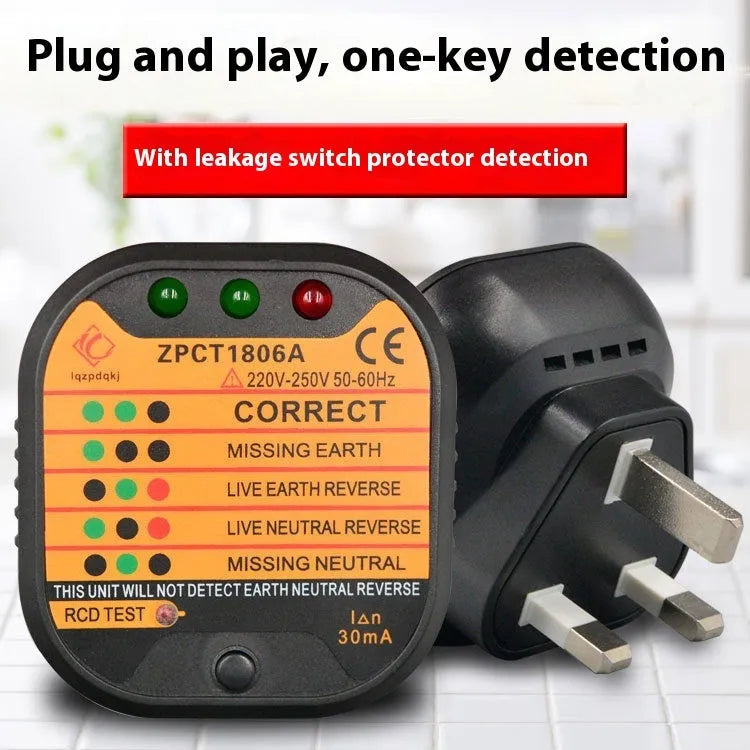 Black socket tester for electrical polarity and earth leakage detection measuring 65mm