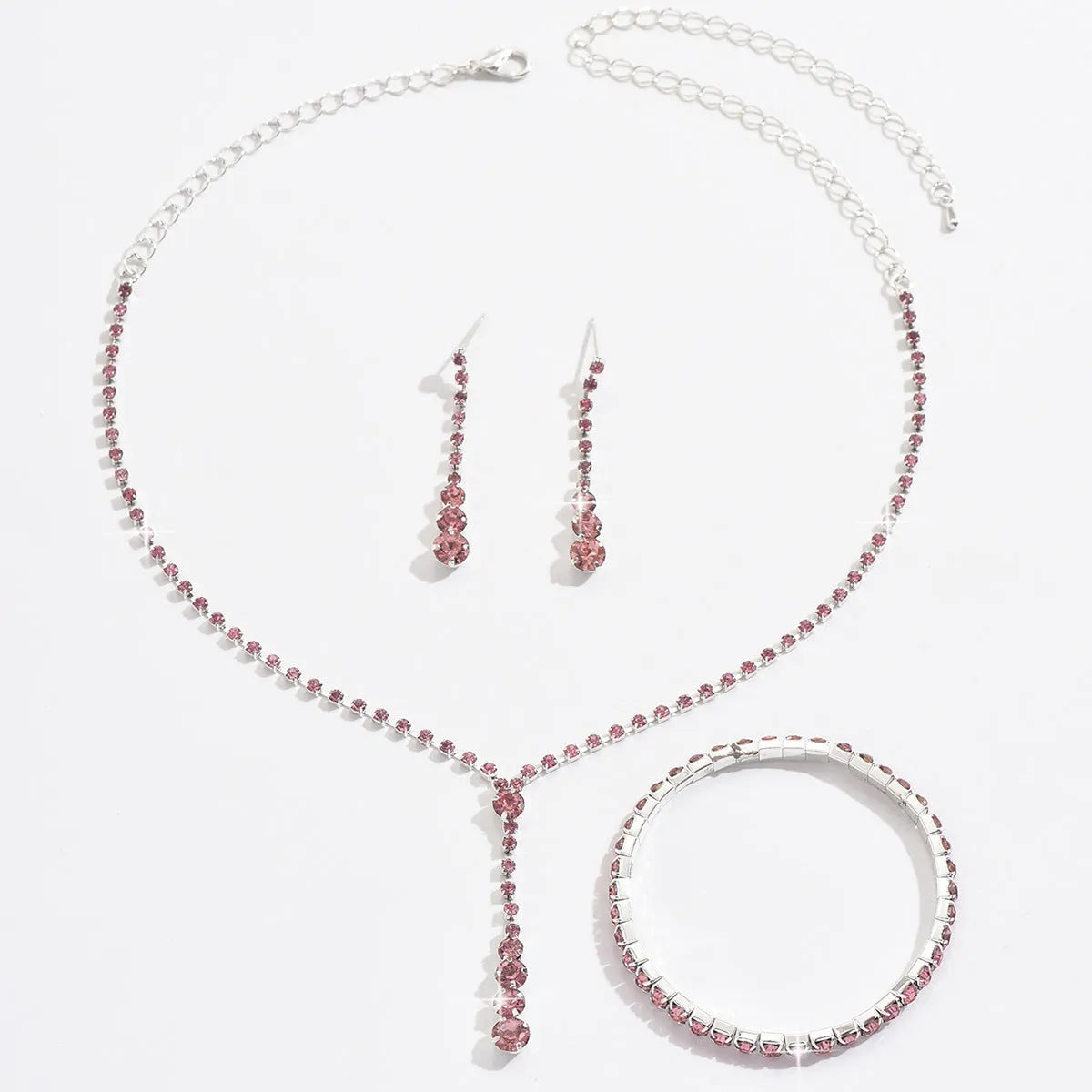 Women's bridal jewellery set with rhinestone heart pendants on snake chain