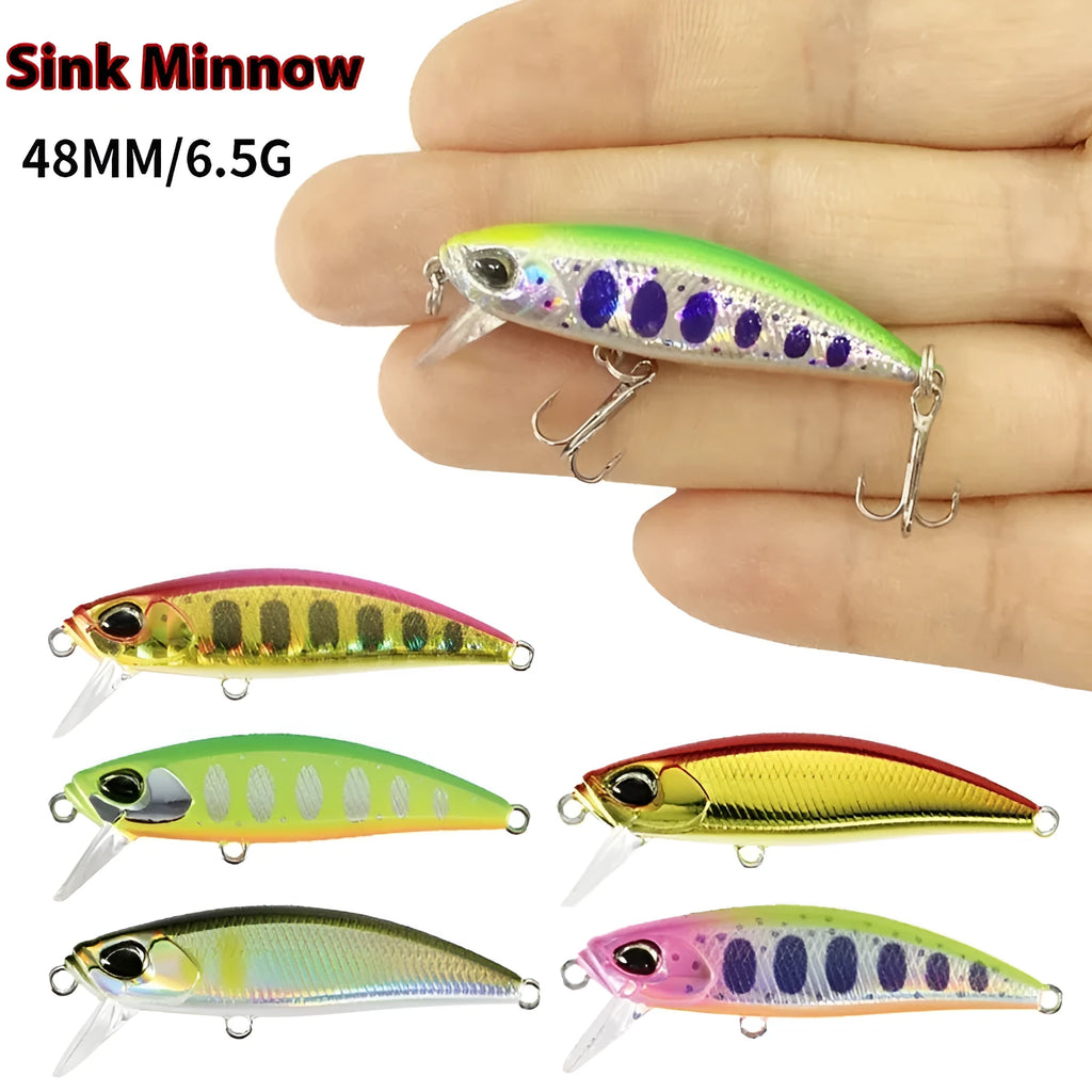 Japanese submerged Mino soft plastic fishing lure, 48mm long, for snakehead and Mandarin fish.