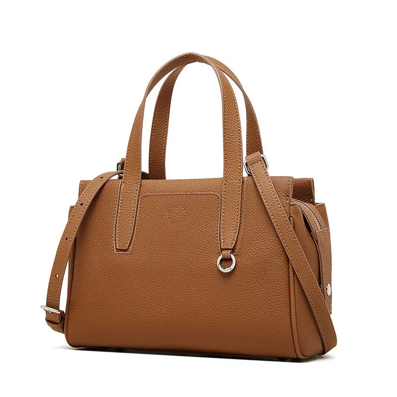 Genuine leather crossbody bag in horizontal square suitcase shape with shoulder strap