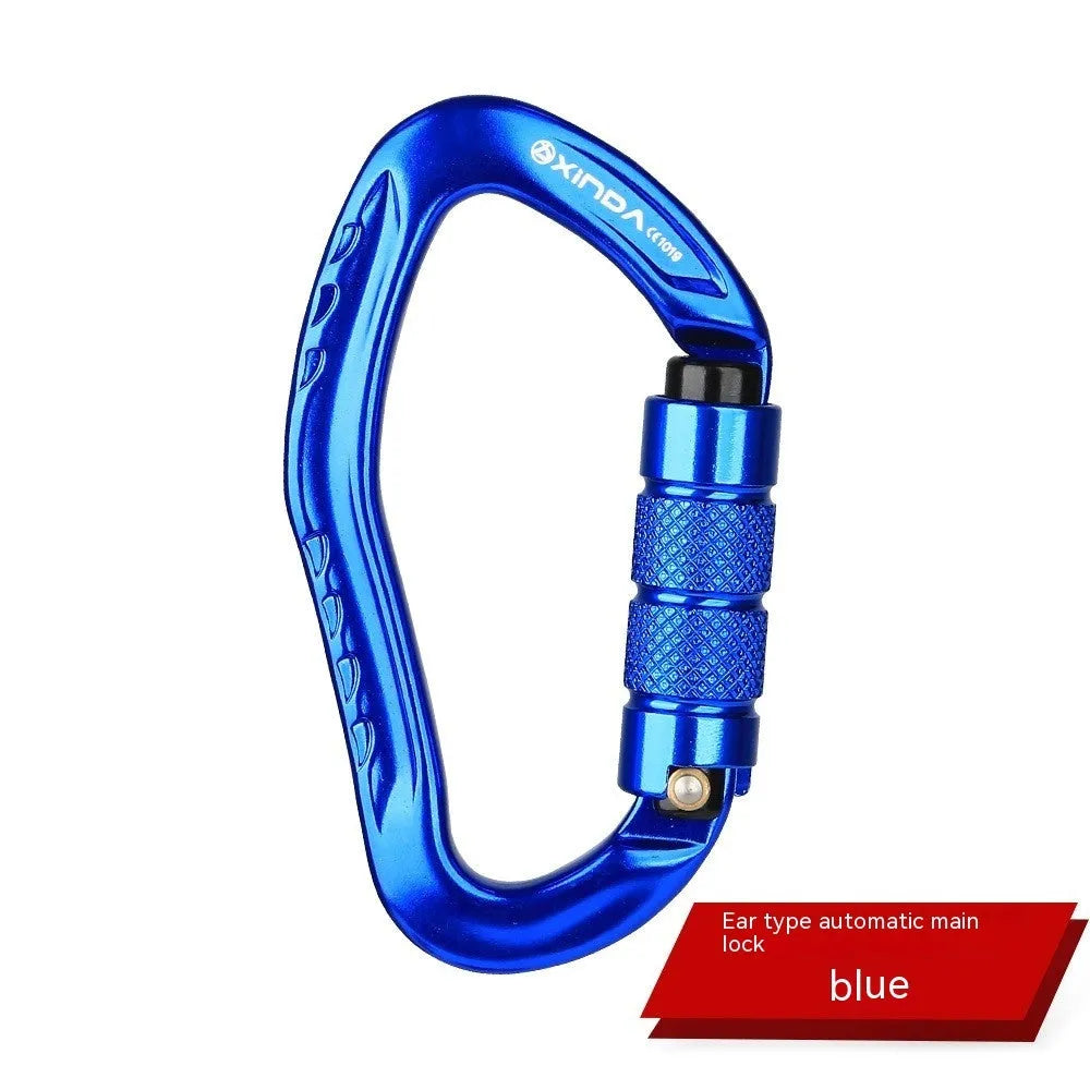 Automatic master lock climbing carabiner hook in silver colour with button mechanism