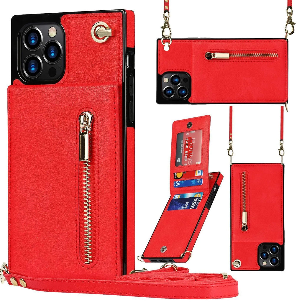 Black leather and TPU protective case for a Samsung Galaxy smartphone on a table.