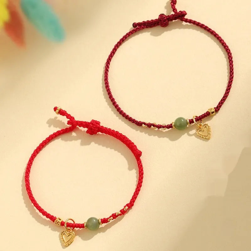 Handmade woven women's bracelet crafted from 925 silver with Hetian jade in red colour option