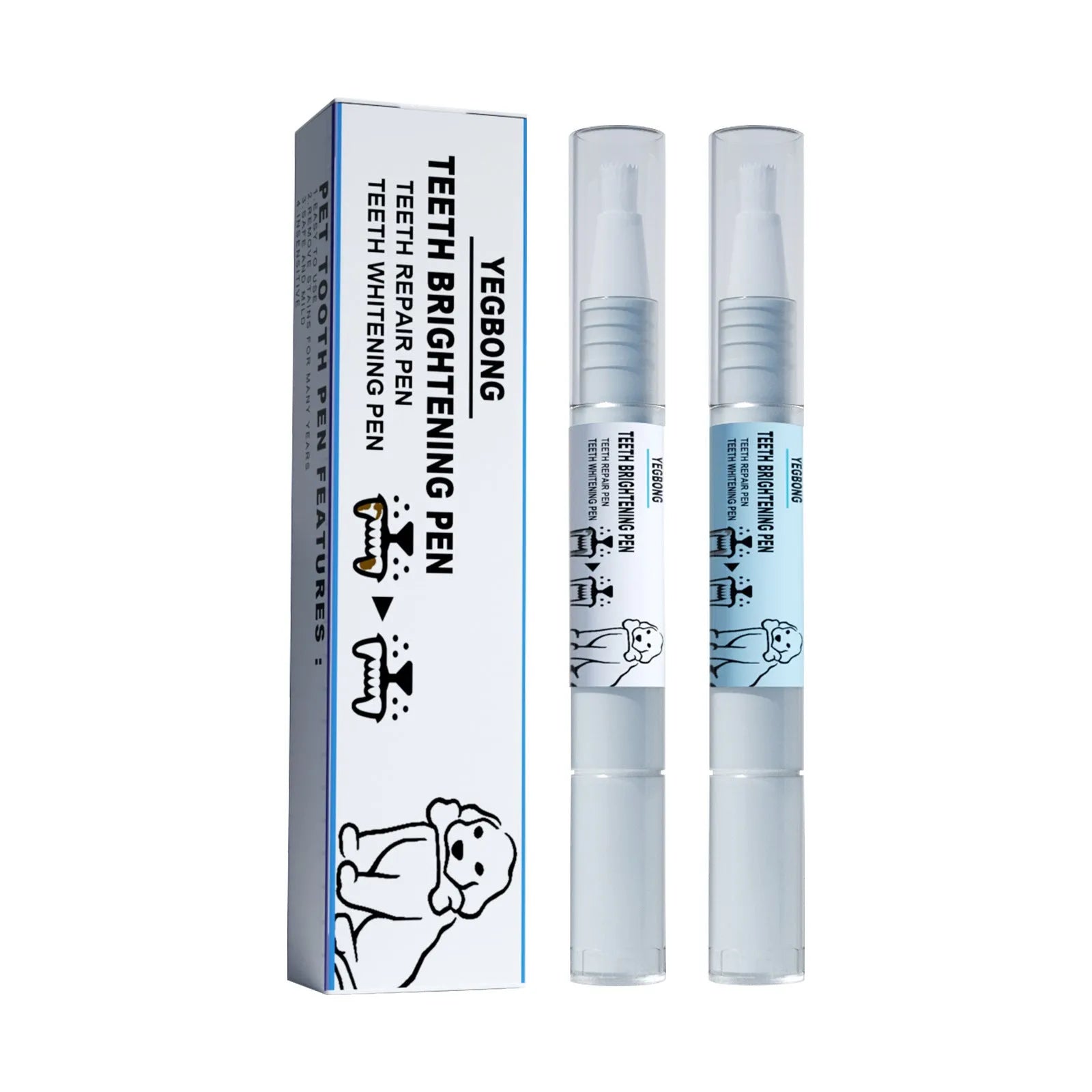 Yegbong pet teeth whitening pen with 3ml whitening and 3ml cleaning formulas for dog and cat dental care