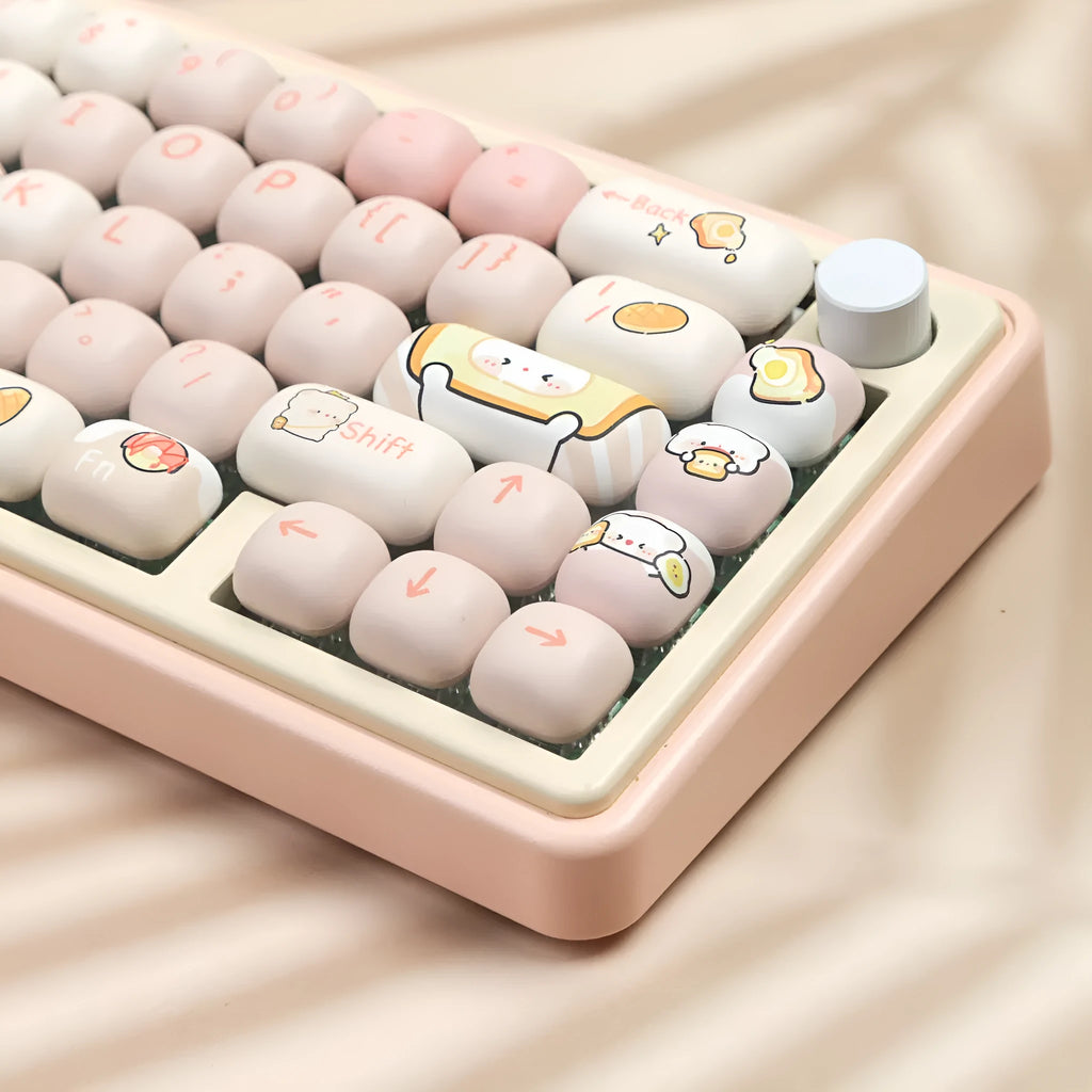 MOG Steamed Bread key cap set with 143+3 PBT keys featuring colourful bear character thermal sublimation designs